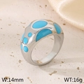 Minimalist silver-tone stainless steel ring with sky blue enamel insets, 14mm wide - US 6 / Silver Base Blue Polka Dots