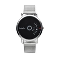Black dial watch with silver mesh strap and rotating time display by WoMaGe - Silver Mesh Black Dial