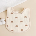 U-shaped 6-layer cotton gauze baby bib with brown rainbow prints and white snap buttons - Small Rainbow