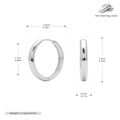 Detailed size chart for minimalist 925 sterling silver hoop earrings with dimensions - 16mm / Silver