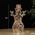 Muñeco de nieve LED de hierro champán con cuerda de cáñamo y detalles festivos - Muñeco de Nieve de Hierro Champán Grande