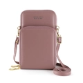 Pink faux leather crossbody phone bag with three compartments and gold zipper hardware - Purple