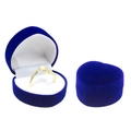 Dark blue heart-shaped jewelry box with white velvet lining and gold ring display - White / Medium Heart Ring Box / Blue