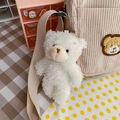 Beige corduroy crossbody bag for kids featuring a plush white bear charm and bear embroidery - Plush Pendant / Shy Bear Pendant (No Bag)