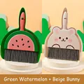 Mini desktop cleaning set featuring green watermelon and beige rabbit broom patterns - 2 Sets: Milk Bunny + Summer Watermelon