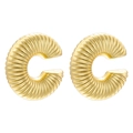 Detailed macro view of gold C-shaped earrings with intricate radial pleated textures - VE1079 Gold 1 Pair (Radiating Pleat C-Shape)