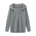 Pull en maille grise à épaules dénudées avec texture côtelée et coupe ample - S / Gris