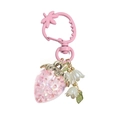 Pink glitter strawberry keychain with white lily of the valley charms and gold hardware - Pink Strawberry Lily of the Valley
