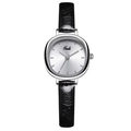 Minimalist Gedi women quartz watch with black leather strap and silver case on white backdrop - Silver Case White Dial Black Strap