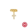 Orecchini a cerchio in argento S925 dorato con ciondolo a croce e pietre in zircone brillanti - Argento 925 / Stile Croce (Oro)