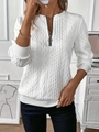 Close-up of white cable-knit texture and silver half-zip on the women's sweater - S / White