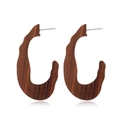 Close-up of vintage U-shaped hollow wooden earrings with polished dark brown finish - Style 10