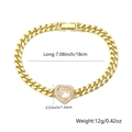 Bracciale a catena cubana dorata con un cuore centrale scintillante in zircone - Bianco