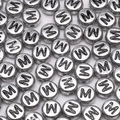Bulk 4x7mm silver acrylic round beads with black letter M for DIY jewelry making - Letter M