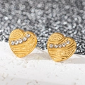 Boucles d'oreilles cœur en acier inoxydable plaqué or 18k avec cristaux étincelants - Cœur en Strass
