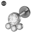 G23 titanium labret stud featuring a silver triangular cluster of clear gemstones - G23 Titanium 1.2*6mm / Style 12-White Zirconia