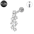 Clou labret en titane F136 argenté avec zircone en étoile et filetage interne - Étoile Argentée (G23LAI047-S)