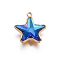 Blue pentagram glass star pendant with golden stainless steel frame and bail - Blue