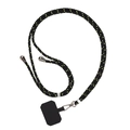 Primer plano del cordón de nailon negro para móvil con puntos reflectantes y cierre de metal - Parche Negro + Cuerda Negro Verde