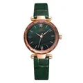 Elegant ladies watch with peacock green leather strap and rose gold sunray dial - Strap Style / Peacock Green Leather Strap-Green Dial