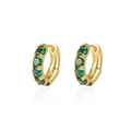 Elegant gold hoop earrings with sparkling emerald green zircon stones in a symmetrical design - Emerald