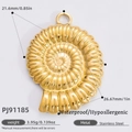 Golden nautilus shell pendant in 18K gold-plated stainless steel with size and weight specs - Gold Nautilus Shell Style (PJ91185)
