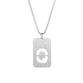 Close-up of a silver titanium steel necklace featuring a hollowed-out letter Q rectangular pendant - Letter Q