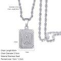 Polished stainless steel necklace featuring a letter A square pendant and rope chain - Silver - A