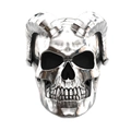 Anello teschio punk gotico argento con corna di ariete e finitura metallica lucida - US 6 / Teschio in corno di ariete in argento lucidato