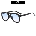 Fashion double-bridge pilot sunglasses in glossy black frame with light blue gradient lenses - Black Frame Gradient Blue Lens