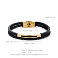 Men's multilayer black braided leather bracelet with golden stainless steel clasp - Gold Slim Style (W-14-1)