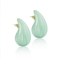 Mint green chubby teardrop stud earrings with marble texture and gold metal base - Quicksand Green
