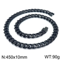 Polished 10mm black stainless steel Cuban link chain necklace for men in 450mm length - Black Necklace 45cm (KN225380-Z)