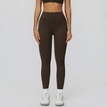 High-waisted dark brown brushed yoga leggings in a sleek compression fit design - S / Black Coffee