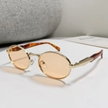 Retro-Oval-Sonnenbrille mit goldenem Metallrahmen, orangen Gläsern und Schildpatt-Bügeln - Goldener Rahmen Tee Gläser