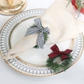 Christmas pine needle napkin rings with plaid bows in black-white and red-black checkered - Black and White Checkered Bow Napkin Ring