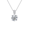 S925 Sterlingsilber Halskette mit runden Anhänger und Box-Kette auf weißem Hintergrund - Platin 2ct Moissanit (FDDZ-085)