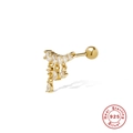 S925 sterling silver gold piercing stud featuring clear zircon teardrop pendants - Single Gold-Style 1