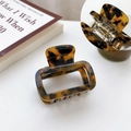 Pinza per capelli quadrata in acetato tartarugato con molla metallica e stile retrò - Tartarugato Marrone Piccola-5cm (Con Logo)