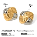 Two-tone geometric spiral stud earrings in gold and silver stainless steel - Spiral Texture Style (JDE2405034-PS)
