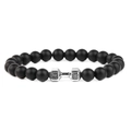 Pulsera de piedra negra mate de 8mm con colgante de mancuerna plateada grabada LIFT LIVE - Perlas Mate / Plata Antigua