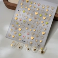 Pegatinas 5D para uñas con corazones de plata líquida y textura de gel con acabado dorado - Estilo de Corazón Bronceado (CO-369)