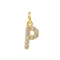 18k gold plated letter P pendant charm with micro-pave cubic zirconia inlay stones - Gold-P