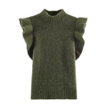 Chaleco de punto verde oscuro sin mangas con detalle de volantes en los hombros - S / Verde