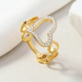 Anillo de corazón dorado con cristales y diseño minimalista de acero inoxidable - US 6 / Dorado