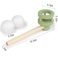 Detailed size chart of wooden floating ball game toy showing dimensions of pipe and foam balls - Macaron Green Blowing Ball