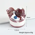Realistic blueberry mousse dessert model with cream and fruit detail, 8cm height - Chocolate Brown
