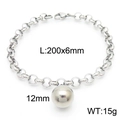 Silver stainless steel chain bracelet featuring a 12mm spherical ball pendant - Steel Bracelet 20X6mm (KB170818-Z)