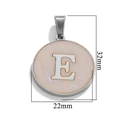 Runder Anhänger aus Edelstahl mit Buchstabe E und Muscheleinlage, 32mm x 22mm groß - Stahlfarbe E