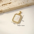 Gold plated rectangular mother of pearl pendant with carved angel and cubic zirconia border - Rectangular Angel (Carved Shell)